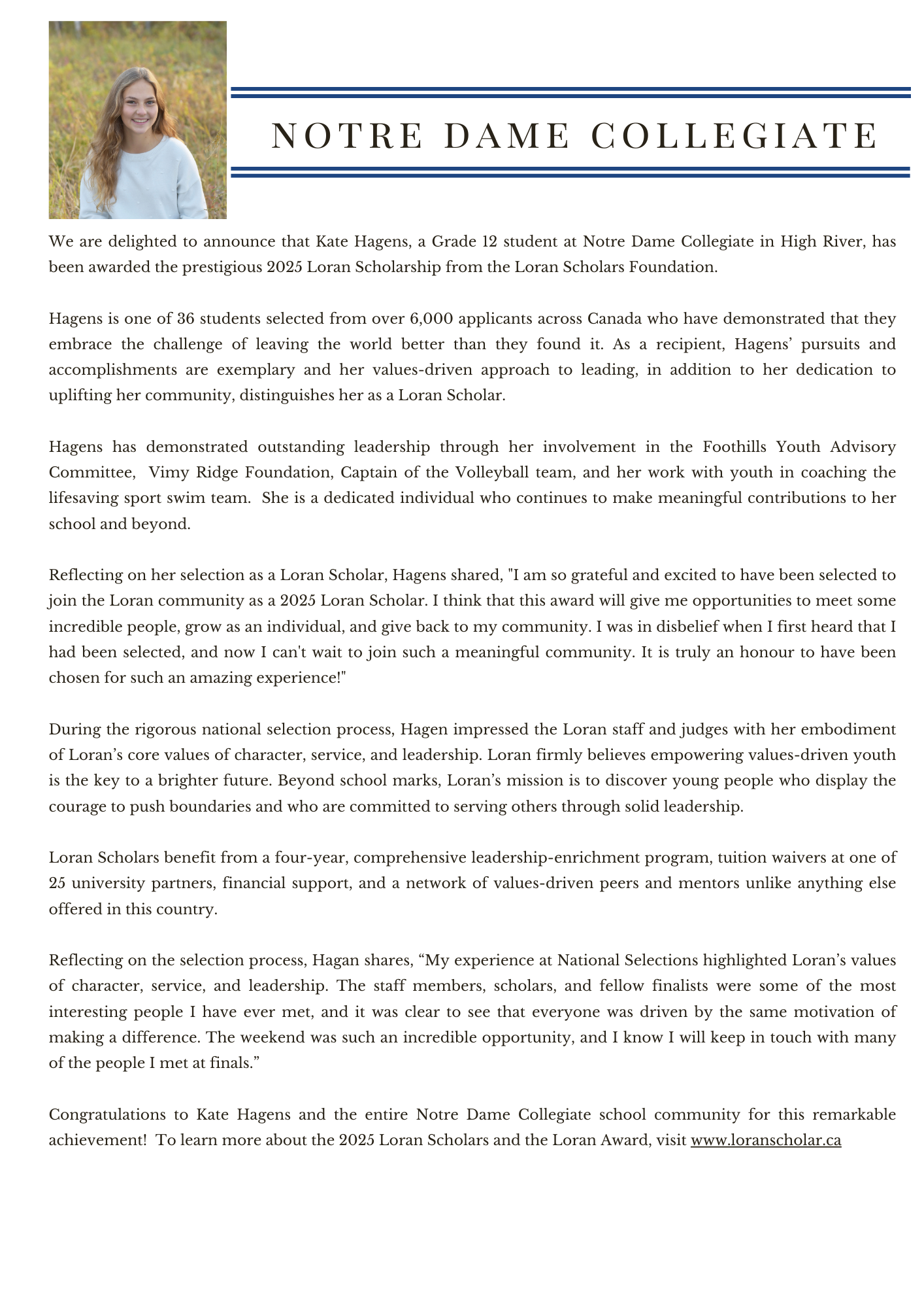 Media release for Kate Hagens